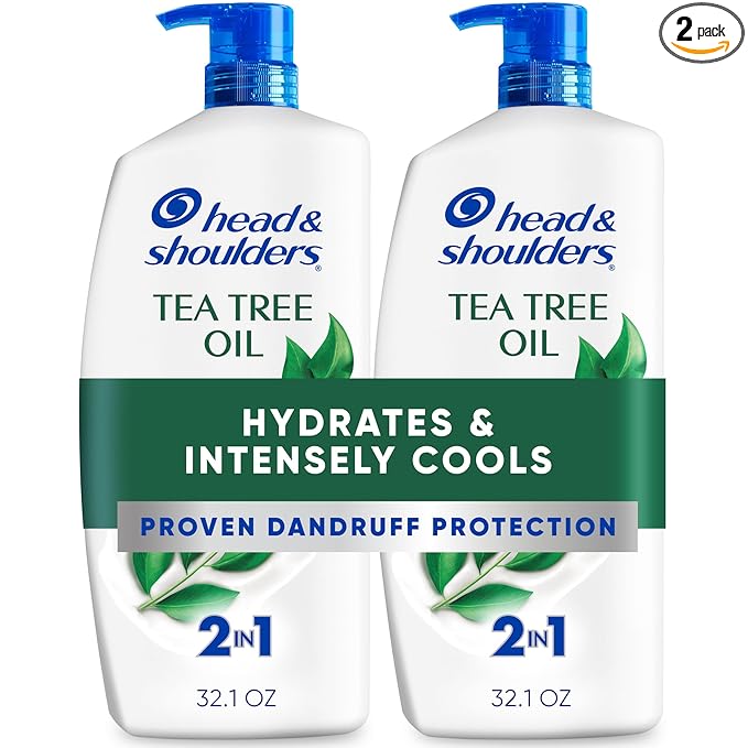 Head & Shoulders Anti-Dandruff Shampoo and Conditioner with 1% Pyrithione Zinc, Tea Tree Oil 2-in-1 Twin Pack, Tea Tree Shampoo with Cooling, Refreshed Scalp, 32.1 fl oz Each