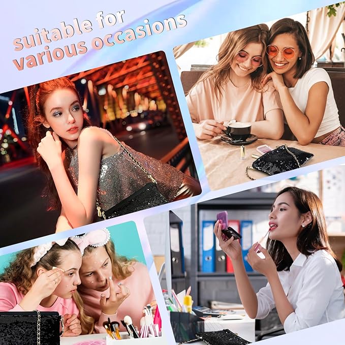 Color Nymph Makeup Kit for Women, Girls Beginner All In One Makeup Set with Sequin Bag, 9-Color Eyeshadow Palette, Lip Gloss, Eyeliner, Mascara - Orange Blue, Sparkling Party Wedding Evening Bag