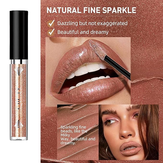 ADMD Diamond Lip Glaze 6-Piece Set Lip Gloss Glitter Sparkling Liquid Lipstick&Shimmer Eyeshadow Long-Lasting Waterproof Makeup