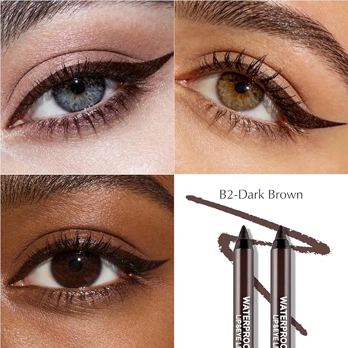 2 PCS Dark Brown Eyeliner Pencil, Cream Gel Waterline Eyeliner Smooth Waterproof Smudge-Proof Lasting Bold High-Pigmented Matte Eye Liner Pen Eyeshadow Crayon Makeup for Women with Sharpener