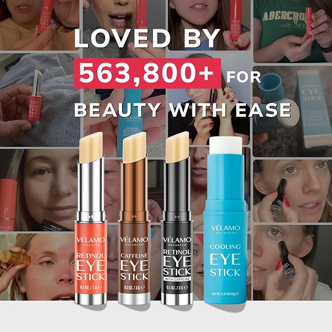 VELAMO ADVANCED Cooling Eye Stick: De-Puffing & Hydrating Under Eye Balm for Dark Circles, Puffiness & Eye Bags - With Caffeine & Hyaluronic Acid, Portable & Perfect for On-the-go Use, 0.35 OZ/10g