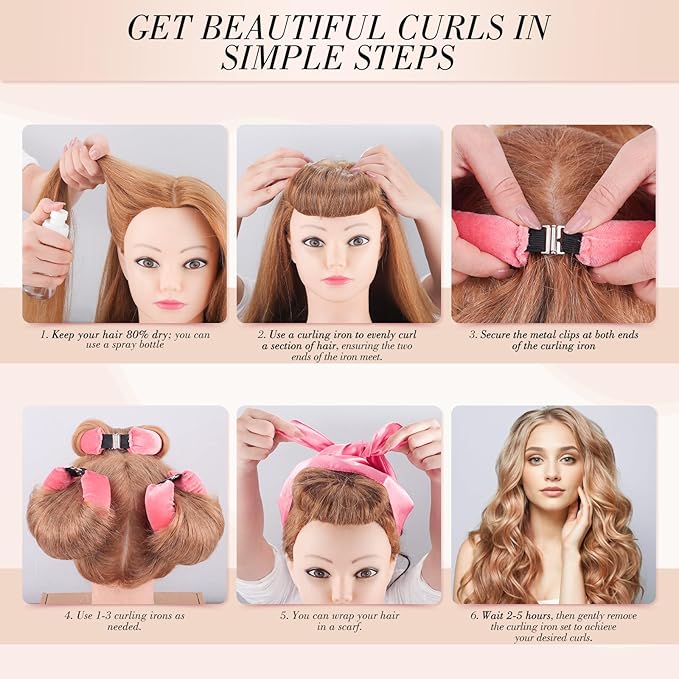 Heatless Curlers, Heatless Curls Overnight Set for Women, No Heat Hair Curlers to Sleep In, Jumbo Overnight Curls with Blowout Rods for Long Hair (Soft Pink, 3 Pack Curling Rod with 1 Scarf)