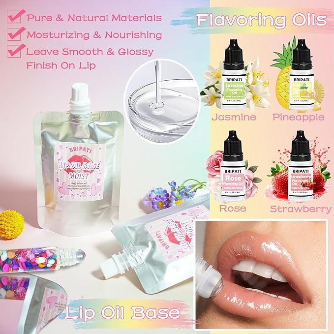 DIY Lip Gloss Making Kit, Lip Oil Maker Kits to Make Your Own Lipglosses with Roller Bottles, Moisturizing Lipstick Supplies Set, All-Inclusive Fun Lip Sticks Craft Kit for Girls Women