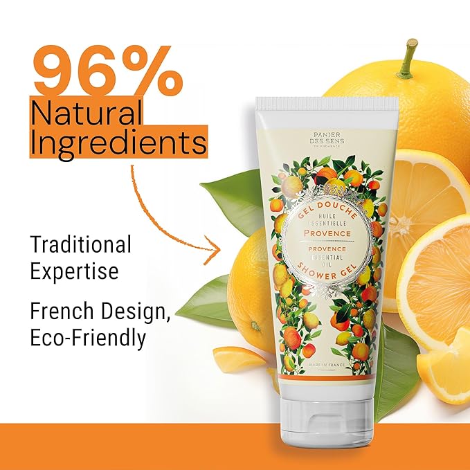 Panier des Sens - Provence Citrus Moisturizing Body Wash for Women & Men - Gentle Shower Gel - 96% Natural - Normal, Sensitive Skin - Body Care Made in France, SLS Free, Vegan - 6.8 floz