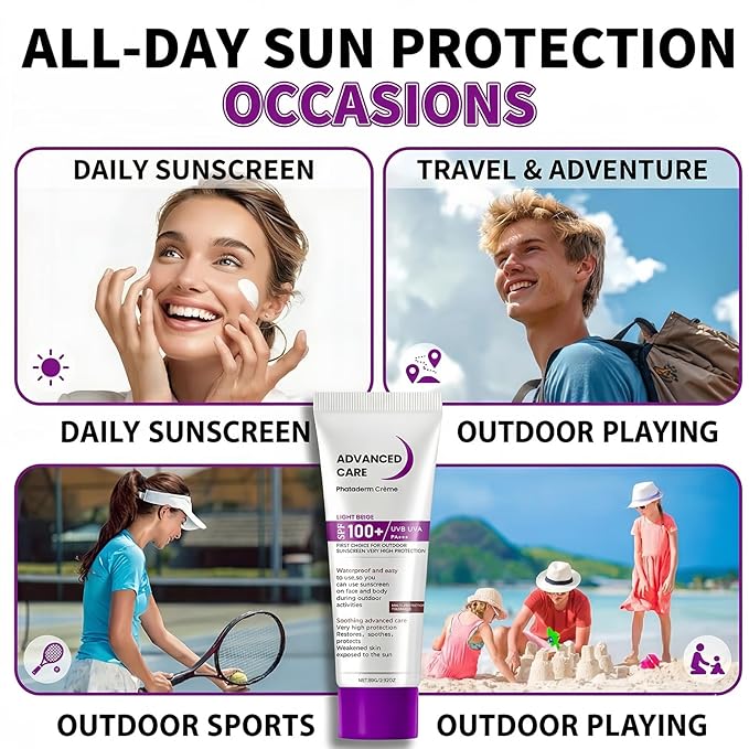 SPF 100+ Tinted Sunscreen - Light Beige Face & Body Lotion, Broad Spectrum UVA/UVB PA+++, Water Resistant, Soothing Care for Sensitive Skin, 80g/2.82oz