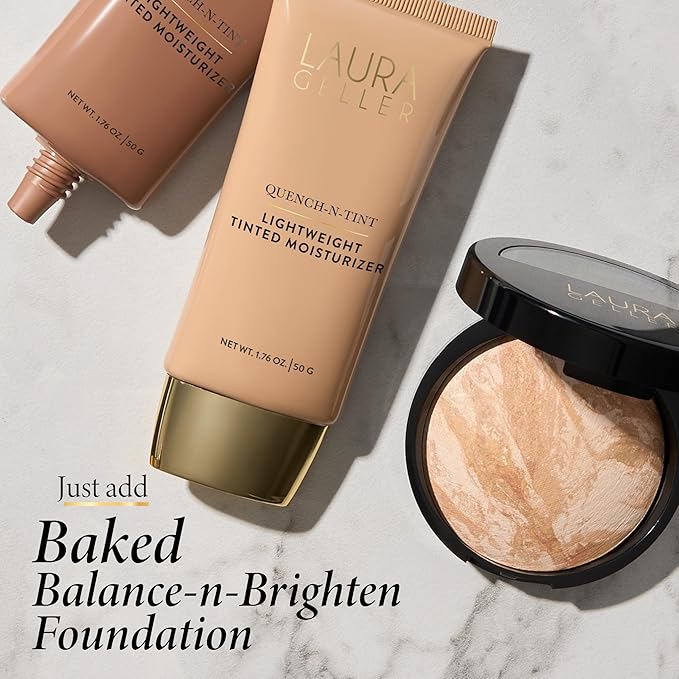 LAURA GELLER NEW YORK Quench-n-Tint Tinted Moisturizer - Sheer to Light Buildable Coverage - Natural Glow Finish - Lightweight Formula with Hyaluronic Acid, 03 Light/Medium