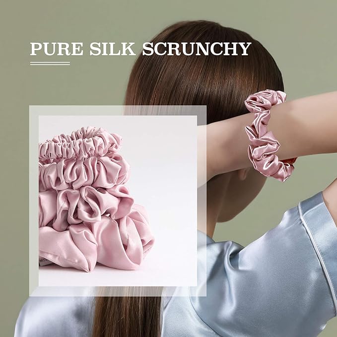 MTSNOO 100% Pure 22 Momme Mulberry Silk Scrunchies for Hair & Sleep, 4 Pack, for Women & Girls, Rosy Pink