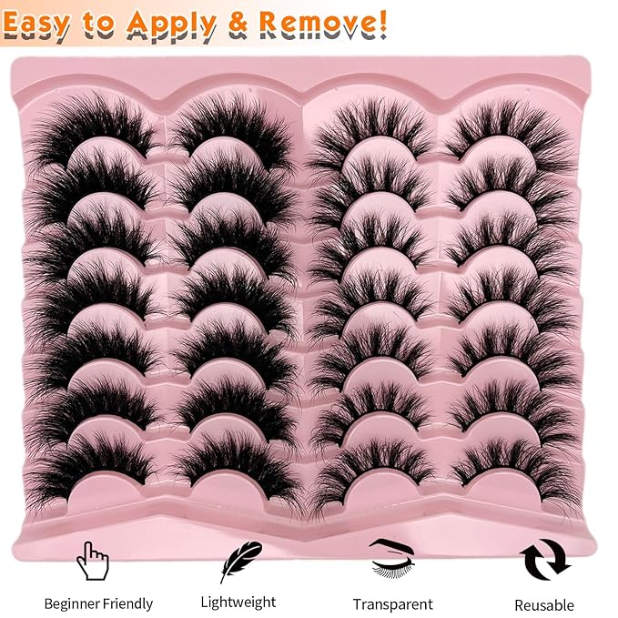loladook Fluffy Lashes Mink Natural Look Faux Mink Wispy Strip Lashes Cat Eye C Curl Fake Eyelashes Book 3D Volume Flase Eyelashes Pack 2 Styles