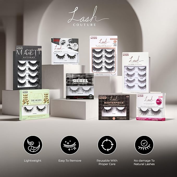 KISS Triple Push-Up, False Eyelashes, 'Robe', 12mm, Includes 4 Pairs Of Lashes, Easy to Apply, Reusable Lash Clusters