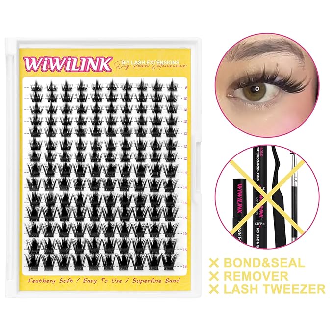 Wispy Lash Clusters 8-14mm Spike Eyelash Clusters D Curl DIY Lash Extension with Spikes 0.03mm -Thin Band Natural Individual Cluster Eyelashes, California Sunset Short