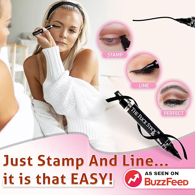 The Flick Stick Winged Eyeliner Stamp For Quick and Easy Cat Eye Makeup, SmudgeProof & Waterpoof Eye Liner Cat Eye Stencil Makeup Tool, Wingliner, Liquid Pens (Triple Pack Combo, Midnight Black)