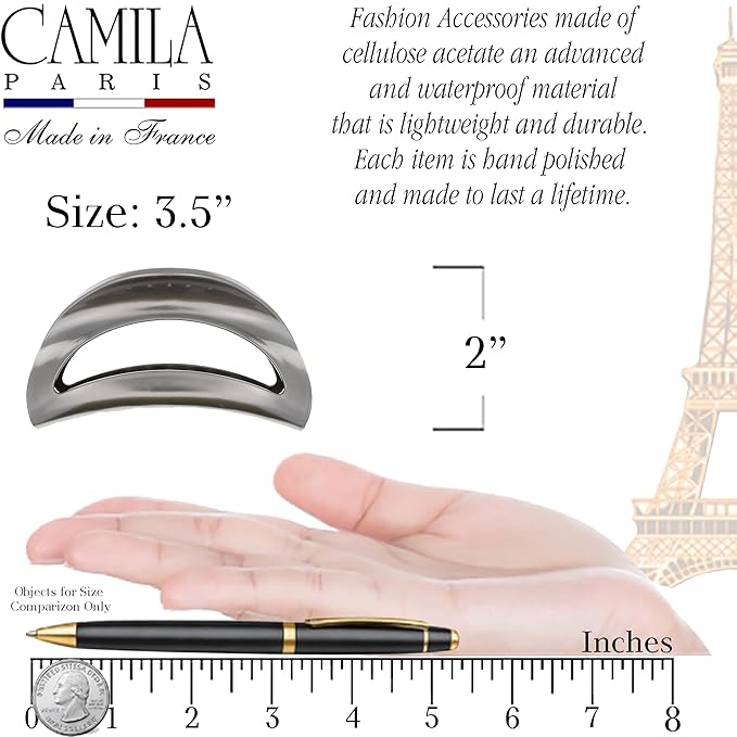 Camila Paris CP2909 French Hair Clip for Women Thick Hair for Long Curly Wavy Hair, Girls Hair Claw Clips Jaw, Durable Styling Big Claw Clip for Thick Hair, Strong Hold No Slip Grip, Made in France