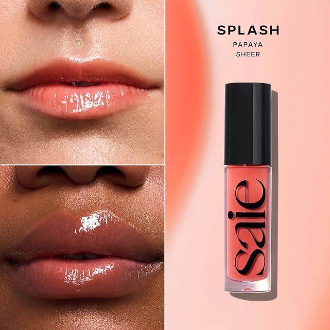 Saie Glossybounce - Hydrating Lip Gloss and Tinted Lip Oil Hybrid with Hyaluronic Acid & Jojoba Oil for Non-Sticky, Ultra-Shiny, Plump & Soft Lips - Everyday Makeup Essential - Splash (.17 oz)