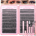 Lash Clusters Kit, 640 Pcs Eyelashes Clusters Extensions Kit 9-16mm Individual Lashes D Curl Fluffy Wispy False Eyelashes Thin Band, with Bond Seal Remover Tweezers Brush DIY (80D+100D Kit 9-16mm)