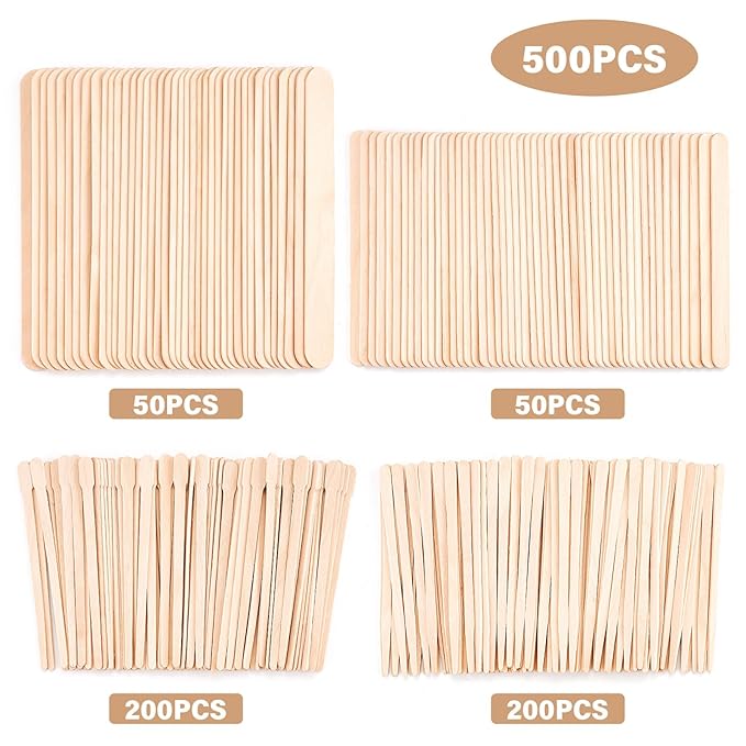 EWVVSS 4 Styles 500 Pcs Waxing Sticks Assorted Wax Applicator Sticks For Body Legs Face With Small Medium Large Sizes Wood Popsicle Sticks For Waxing Or Wood Craft Sticks