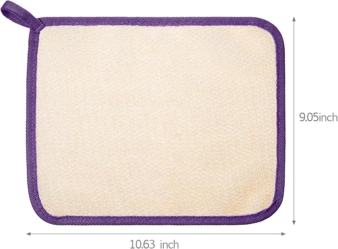 Tatuo 5 Pcs Exfoliating Face and Body Wash Cloths Towel Weave Bath Exfoliating Scrub Massage Bath Cloth for Women and Men, 10.23 x 8.66 Inch(Purple Edge)