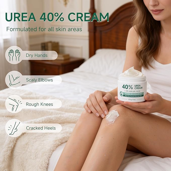 40% Urea Cream for Feet Maximum Strength, Foot Cream for Dry Cracked Heels, Callus Remover with 2% Salicylic Acid, Moisturizer for Hands Elbows Knees Rough Skin, 3 Packs
