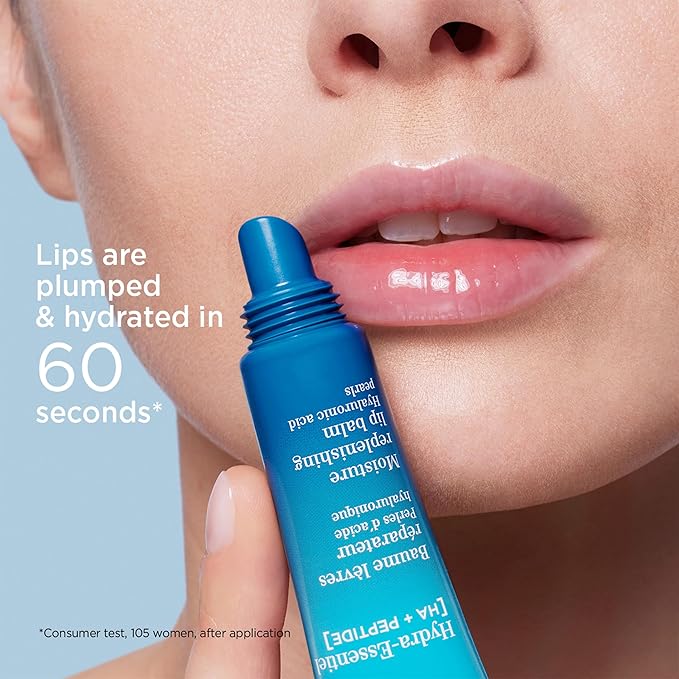 Clarins Hydra-Essentiel Moisture Replenishing Lip Balm | 60 Seconds to Plumper Skin* | 24H Hydration* | Contains Hyaluronic Acid + Plumping Peptides | All Skin Types | 0.5 Ounces