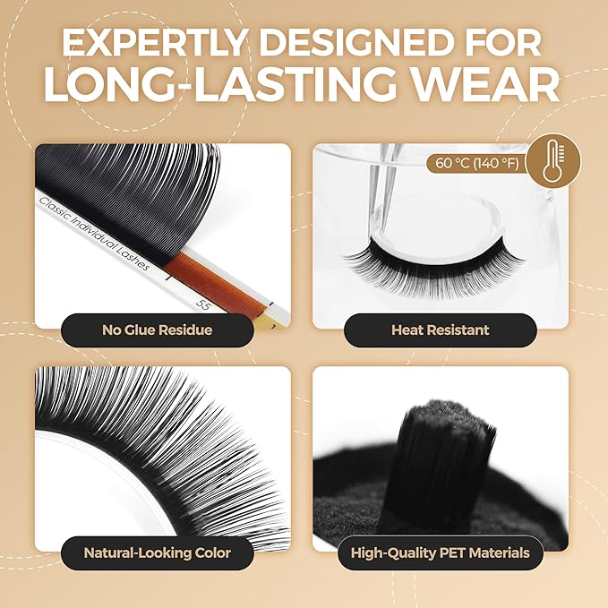 LASHVIEW 0.20 Thickness Silk D Curl Fake Eyelash Extensions Mixed Tray 8-15mm Natural Thick Lashes Individual Semi-Permanent Eyelashes Application for Professional Salon Use