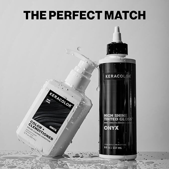 Keracolor High Shine Tinted Hair Gloss, In-Shower Hair Glaze, Sheer Color-Enhancing Glossing Treatment, Onyx, 8 Fl Oz