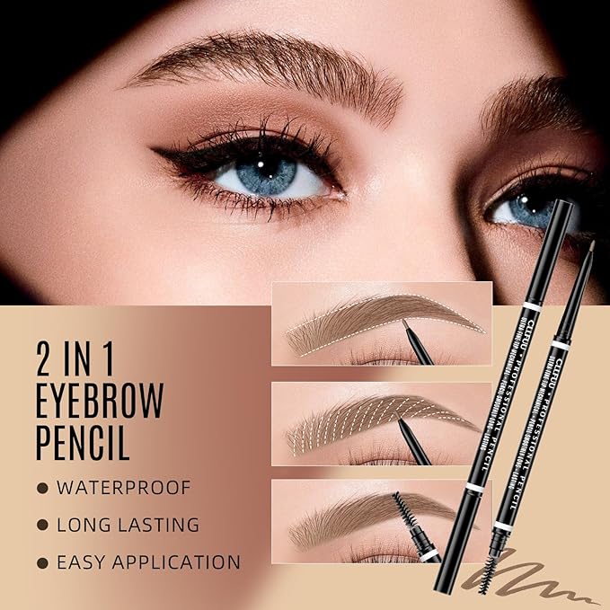 Brow Pencil, 2 Pcs Waterproof Precision Taupe Eyebrow Pencil Defines, Creates Full, Longwearing,Professional,Natural-Looking Micro Eyebrow Pencils for Women, Brow Definer