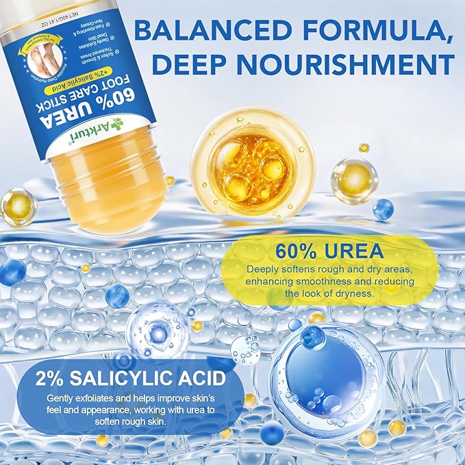Urea Cream 60% with Salicylic Acid 2% Urea Foot Care Stick, Foot Cream for Dry Cracked Feet, Heels, Knees, Hands, Elbows, Feet Moisturizer Stick for Callus Remover & Skin Softener (40g (Pack of 1))