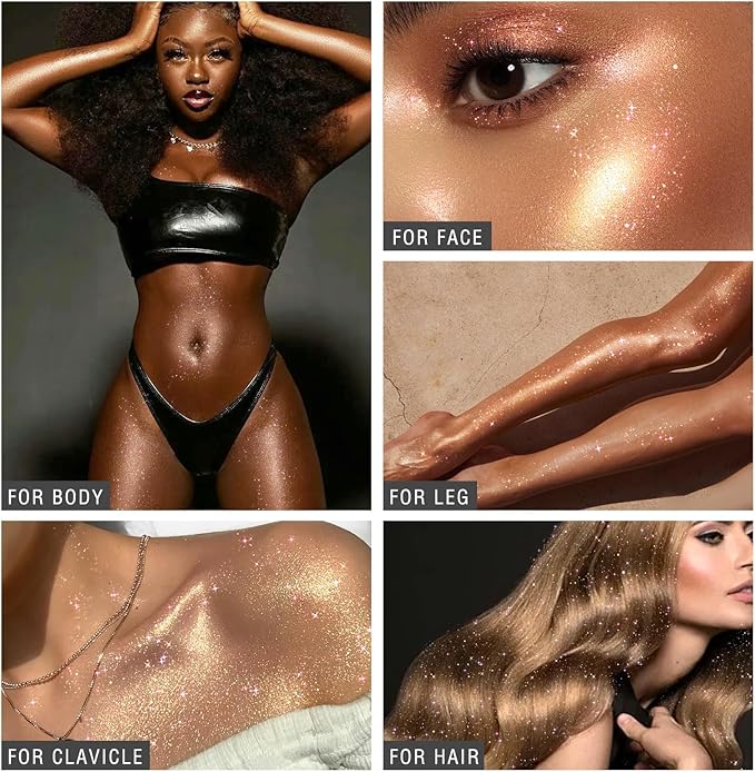 HOSAILY Body Glitter Spray - Champagne Body Shimmer for Face, Hair & Body, Moisturizing Luminizer Glow Illuminator, Quick-Drying Sparkling Glitter Spray Liquid Highlighter Makeup (#03)