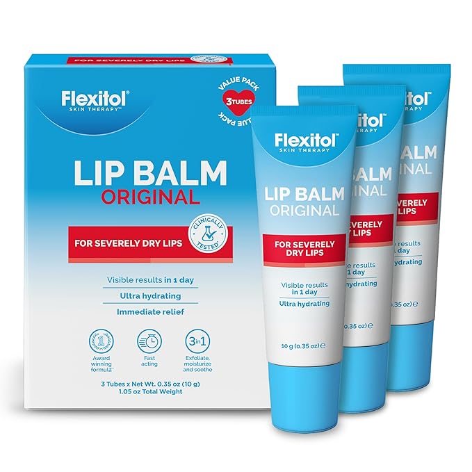 Flexitol Original Lip Balm, Intensive Moisture Restore for Dry, Chapped Lips, Long-Lasting Hydration, 3 Pack (0.35 oz Each), 1.05 oz Total