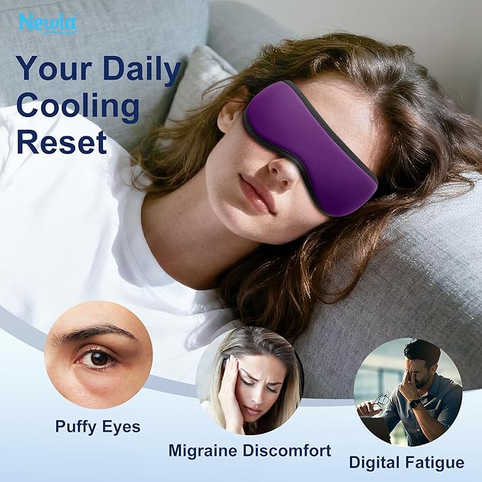 Contoured Cooling Gel Eye Mask: Snug Fit Cold Compress for Puffiness Migraines Dark Circles Sinus Eye Strain - Fits All Head Sizes - Daily Relaxation Beauty Care Travel (Purple)