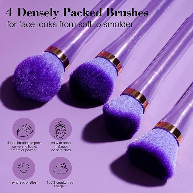 BS-MALL Professional 4 Pcs Makeup Brush Set WithTriangle Sponges, Extra-large Dual-purpose Makeup Sponge & Soft Finger Sponges for Flawless Daily Use - Travel-friendly Multi-purpose & Makeup Sponges