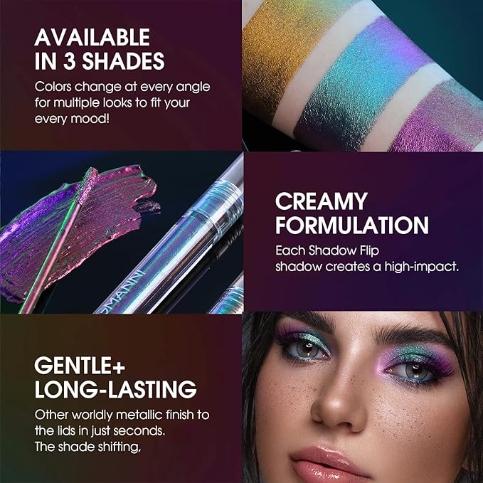 Metallic Liquid Chameleon Eyeshadow, Multi-Dimensional Eye Looks, Long-lasting Holographic Glitter Multichrome Eyeshadows Makeup (#Ember+#GX002)