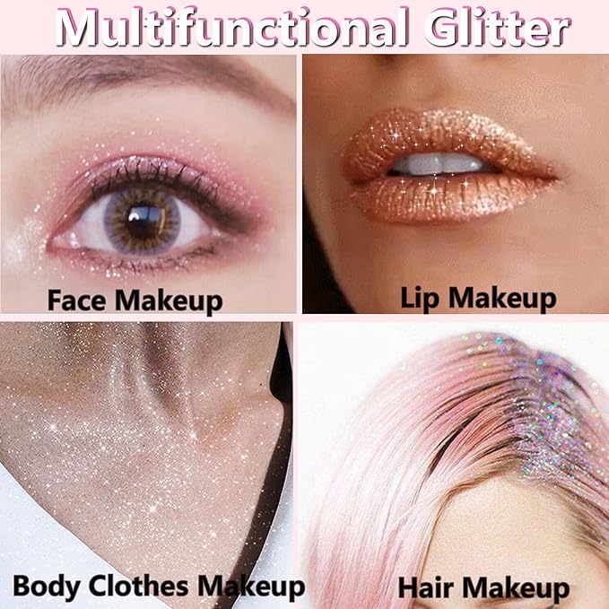 Pink Hair Glitter, Spray Glitter for Hair and Body, Body Shimmer Spray, Not Sticky Sparkle Body Highlighter, Fabric Glitter Spray for Clothing, Body Glitter Spray for Women Kids, Festival Accessories