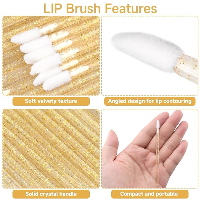 100PCS Glitter Crystal Lip Brush, Disposable Lip Brushes Lip Gloss Applicators Lipstick Gloss Wands Applicator Perfect Makeup Tool Kits (Gold)
