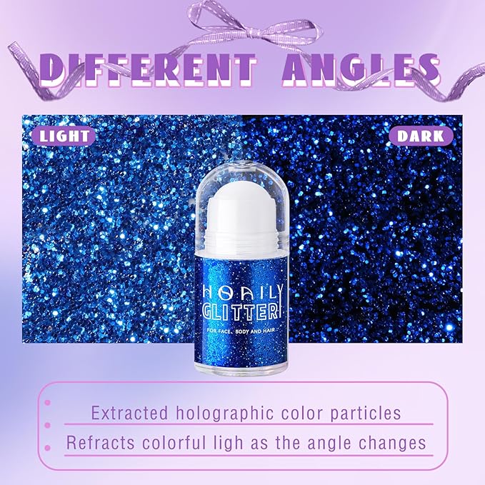 HOSAILY Roll-on Blue Body Glitter Gel for Face Hair, 4th of July Patriotic Veterans Day Accessories, Chunky Mermaid Sequins Festival Party Rave Outfits Halloween Face Paint Glitter Makeup for Women