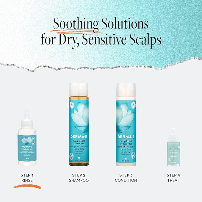Derma E Scalp Relief Rinse – 4 Fl Oz – Salicylic & Lactic Acids Exfoliate & Remove Build Up, Apple Cider Vinegar for Shine, Menthol to Stimulate Scalp, Herbal Blend to Sooth – Vegan & Cruelty Free