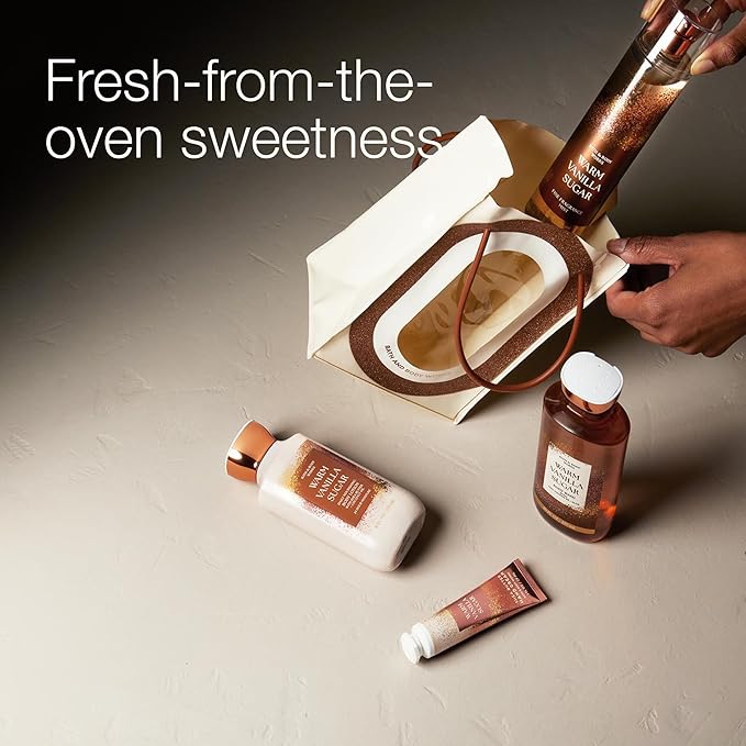 Bath & Body Works Warm Vanilla Sugar Gift Set with Body Wash, Fine Fragrance Mist, Lotion, & Hand Cream – Personal Care Collection for Gifts or Individual Use, Sugar and Sweet Vanilla Scent - 1 Pack
