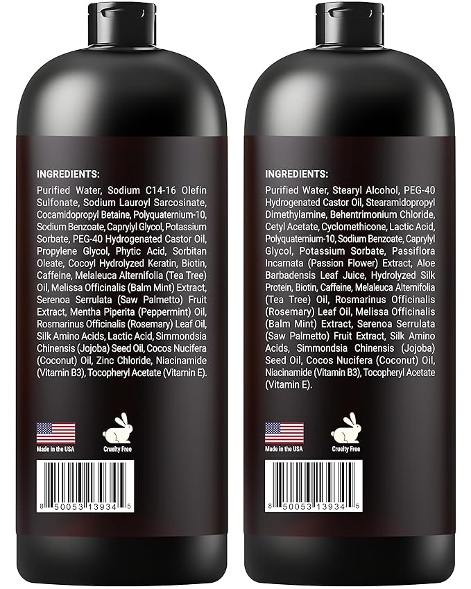 SOULSPA PURE Biotin Rosemary Shampoo and Conditioner Set - Sulfate Free Scalp Care & Hair Strengthening for Thinning, Color-Treated Hair - Rosemary Oil for Men & Women - Made in USA - 16 fl oz Each