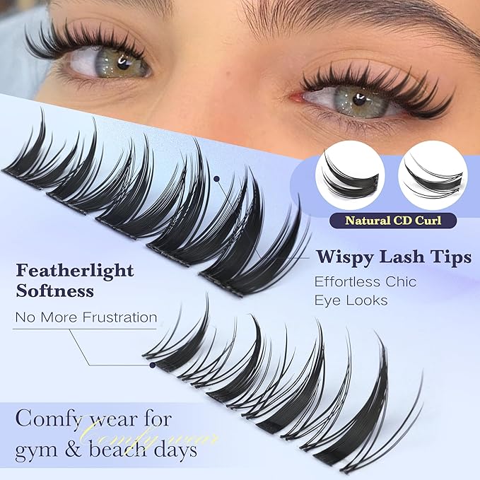 TOOCHUNAG Manga Lash Clusters Wispy Eyelash Clusters DIY Cluster Eyelash Extensions with 2 Viral Invisible Band Cluster Lashes (8-14mm Natural Fairy & 10-16mm Volume Bunny)