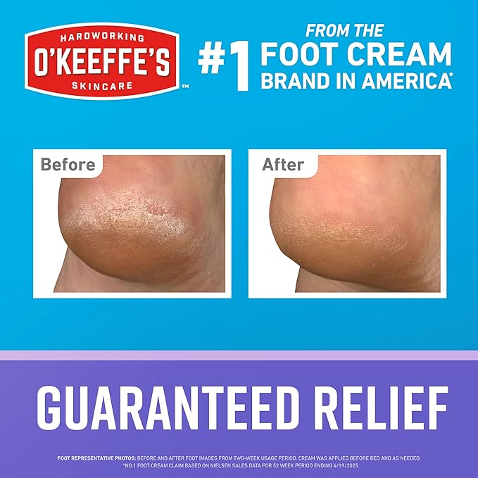 O'Keeffe's for Healthy Feet Night Treatment Foot Cream - 7 oz Tube (2 Pack) - Guaranteed Overnight Relief for Extremely Cracked, Dry Feet, Repairing Skincare, Instantly Boosts and Retains Moisture Levels