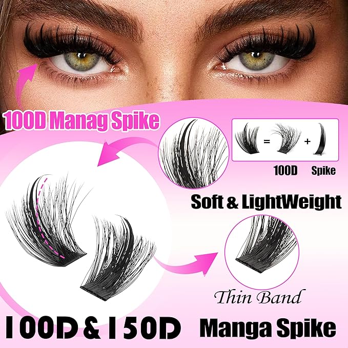 YIDUO Manga Lash Clusters Kit 481Pcs 3D Volume Fairy Cluster Eyelash Extensions Kit 100D+150D Wispy Lashes Clusters Anime Cosplay Individual Lash Clusters with Lash Bond and Seal | Removers