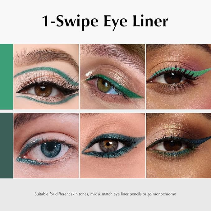 2 PCS Green Eyeliner Pencil Set, Matte Shimmer Gel Waterline Eye Liner Pen Smudge-Proof Multi-Use Colorful Eyeliner Creamy High Pigmented Long-Lasting Retractable Smooth Eye Makeup