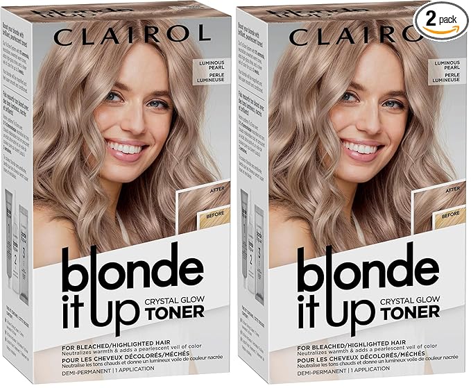 Clairol Blonde It Up Crystal Glow Toners Demi-Permanent Hair Dye, Luminous Pearl Hair Color, Pack of 2