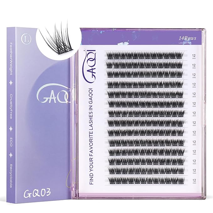 GAQQI Lash Clusters, GQ03 False Eyelashes DIY Lash Extensions C Curve 168PCS Cluster Lashes 12MM, Wispy and Natural Lash Wisps (GQ03,C,12mm)