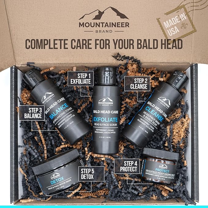 Mountaineer Brand Natural Bald Head Exfoliator with Fresh & Natural Scent | Scalp & Face Exfoliating Scrub | Bald Head Care for Men | Made in West Virginia | Exfoliate | 4oz