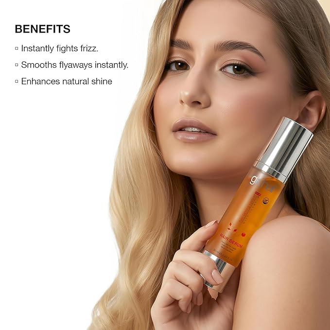 GK HAIR - Hair Oil Serum 1.69 Oz - Smooth Frizz Control & Shine Enhancement - Dry, Frizzy, Damaged & Dull Hair - Argan Oil Hair Serum with Plant Based Protein and Natural Silicones Lightweight Finish