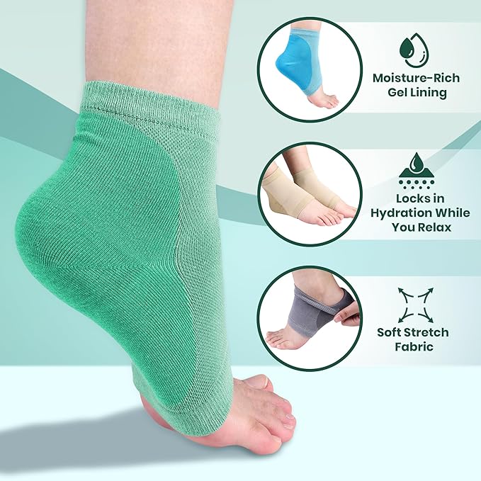 Moisturizing Socks for Dry Cracked Heel Treatment, 4-Pack Gel Heel Socks, Foot Care Spa & Pedicure Socks – Gifts for Women - Silicone Socks for Cracked Feet Repair & Overnight Hydration