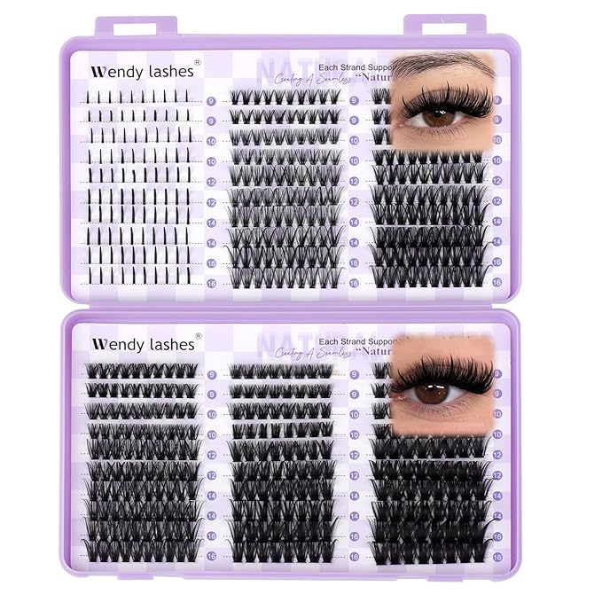 WENDY LASHES Clusters for Eyelash Extensions, 40D+50D+60D+80D+100D, 520PCS, 9-16mm Mixed, Ultra-light, Natural, Waterproof, DIY at Home, D Curl