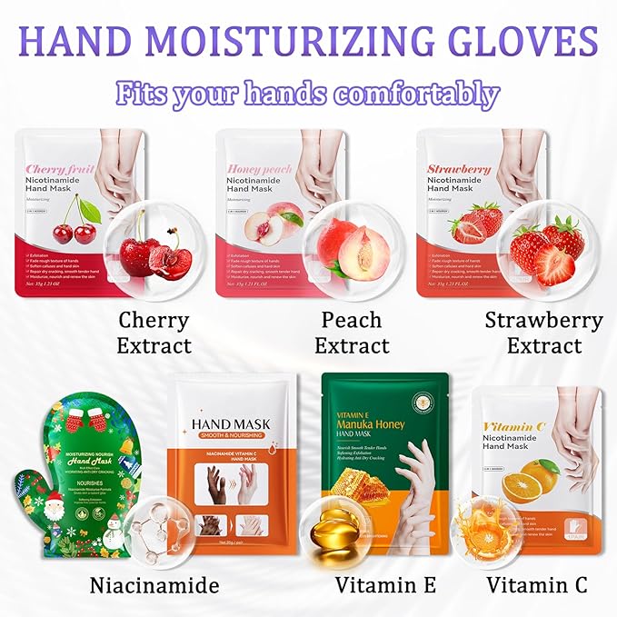 Hand Mask Moisturizing Gloves 6 Pack,Hydrating Hand Mask for Women,Soft Gloves for Dry Cracked Skin E