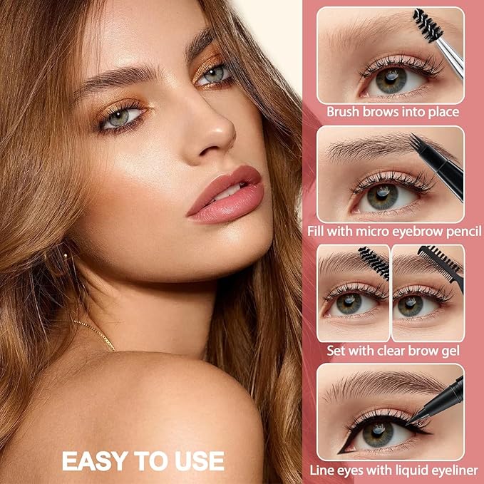 Eyebrow Pencil Kit, with Microblading Eyebrow Pen, Eyebrow Gel, Eyeliner, Eyebrow Brush, Eyebrow Pencils for Women, Waterproof, Smudge Proof, Long Lasting Makeup Formula - Blonde