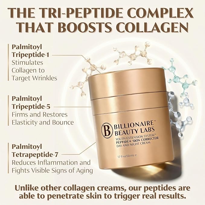 Peptide Cream & Collagen Cream for Face and Neck - Firming Anti-Aging Daily Moisturizer & Night Cream for Wrinkles and Fine Lines - Natural, Organic and Fragrance-Free - 1.7 fl oz 50ml